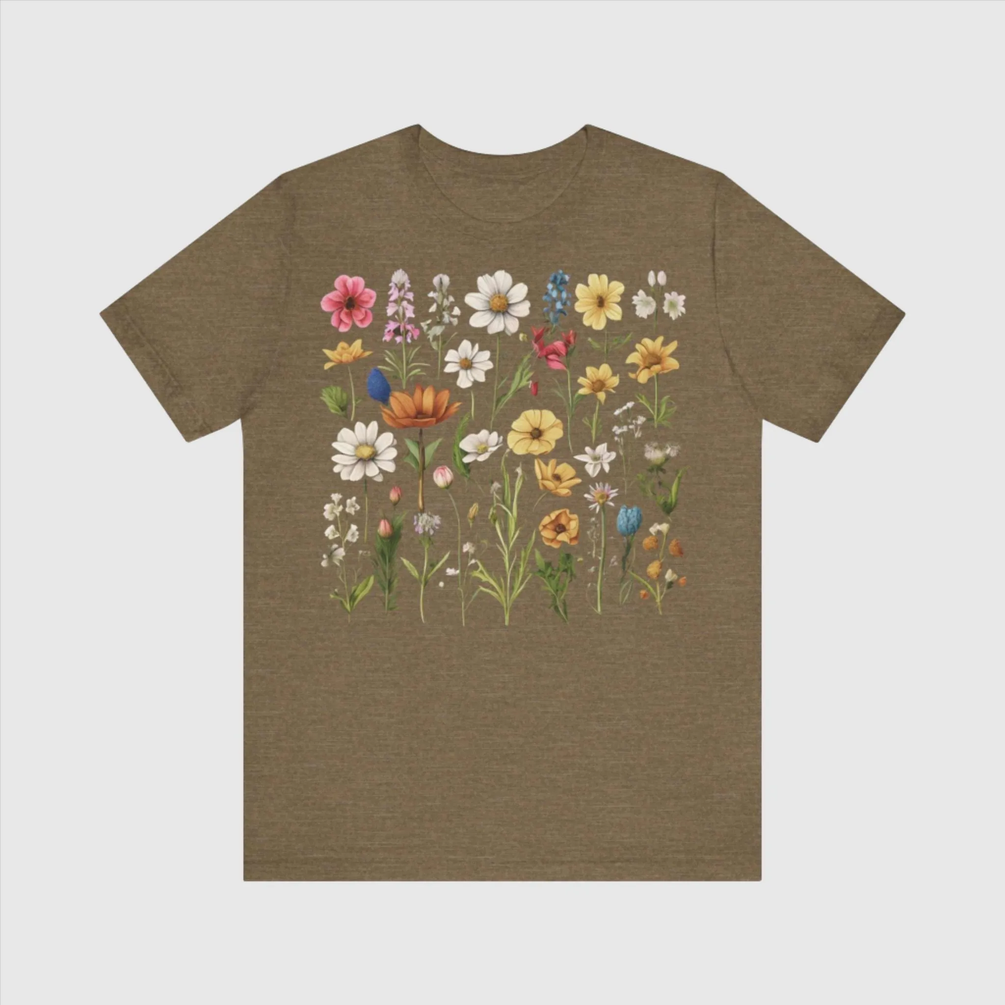 Unisex Vintage Gardening Style Flower Jersey Short Sleeve Tee