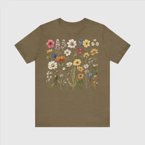 Unisex Vintage Gardening Style Flower Jersey Short Sleeve Tee