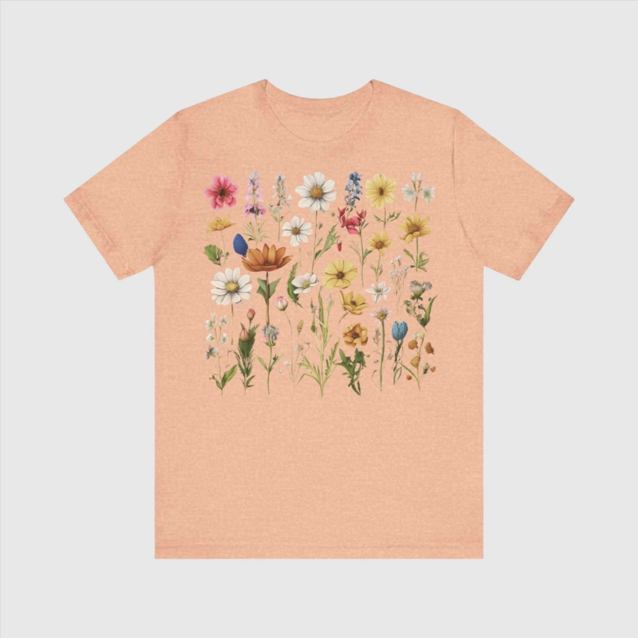 Unisex Vintage Gardening Style Flower Jersey Short Sleeve Tee