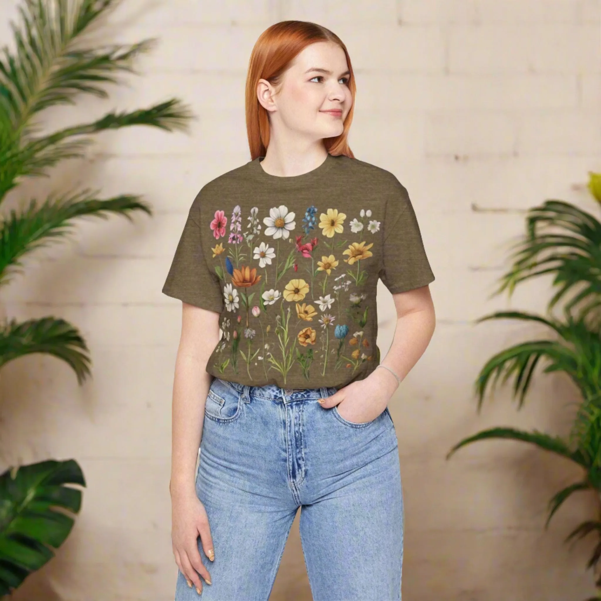 Unisex Vintage Gardening Style Flower Jersey Short Sleeve Tee