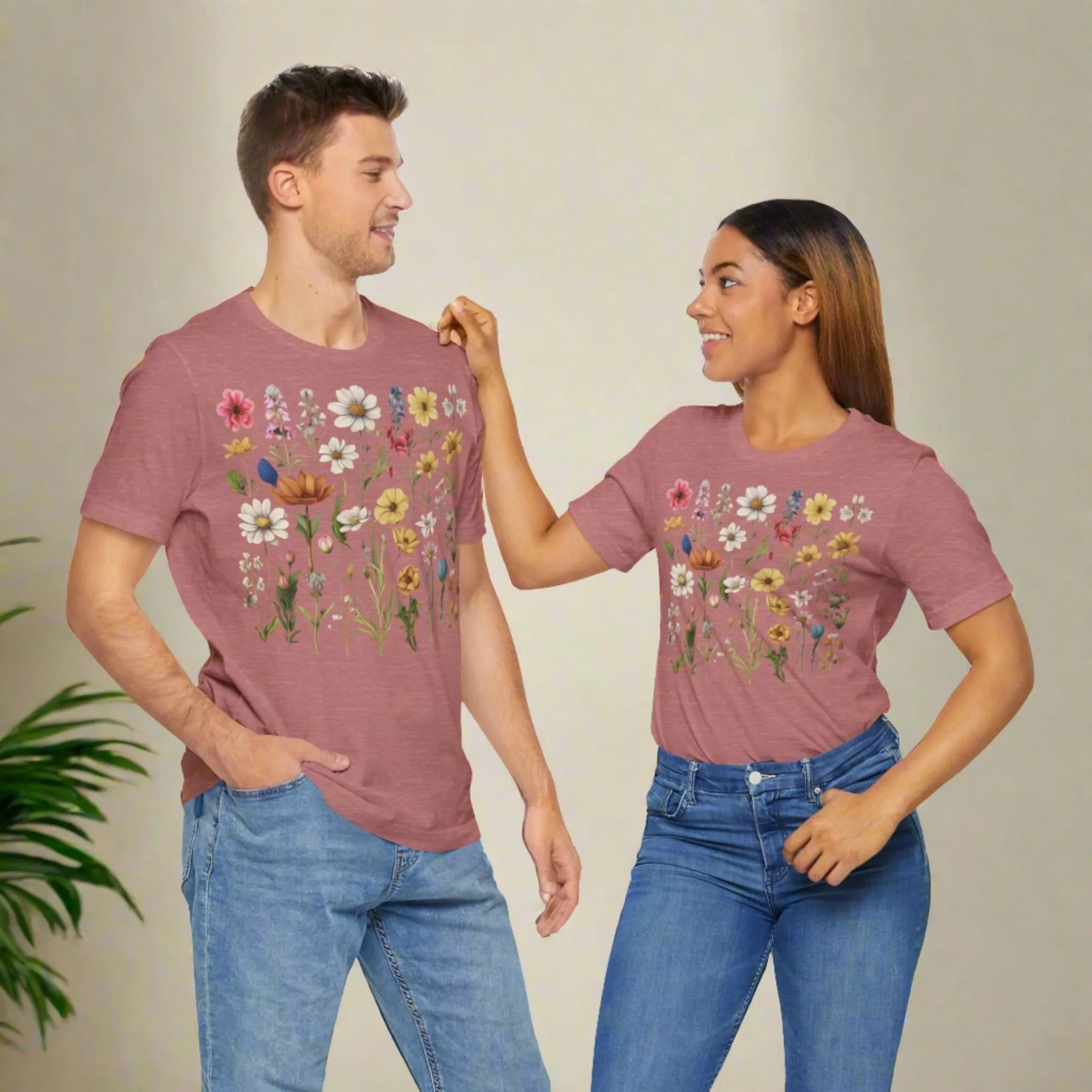 Unisex Vintage Gardening Style Flower Jersey Short Sleeve Tee