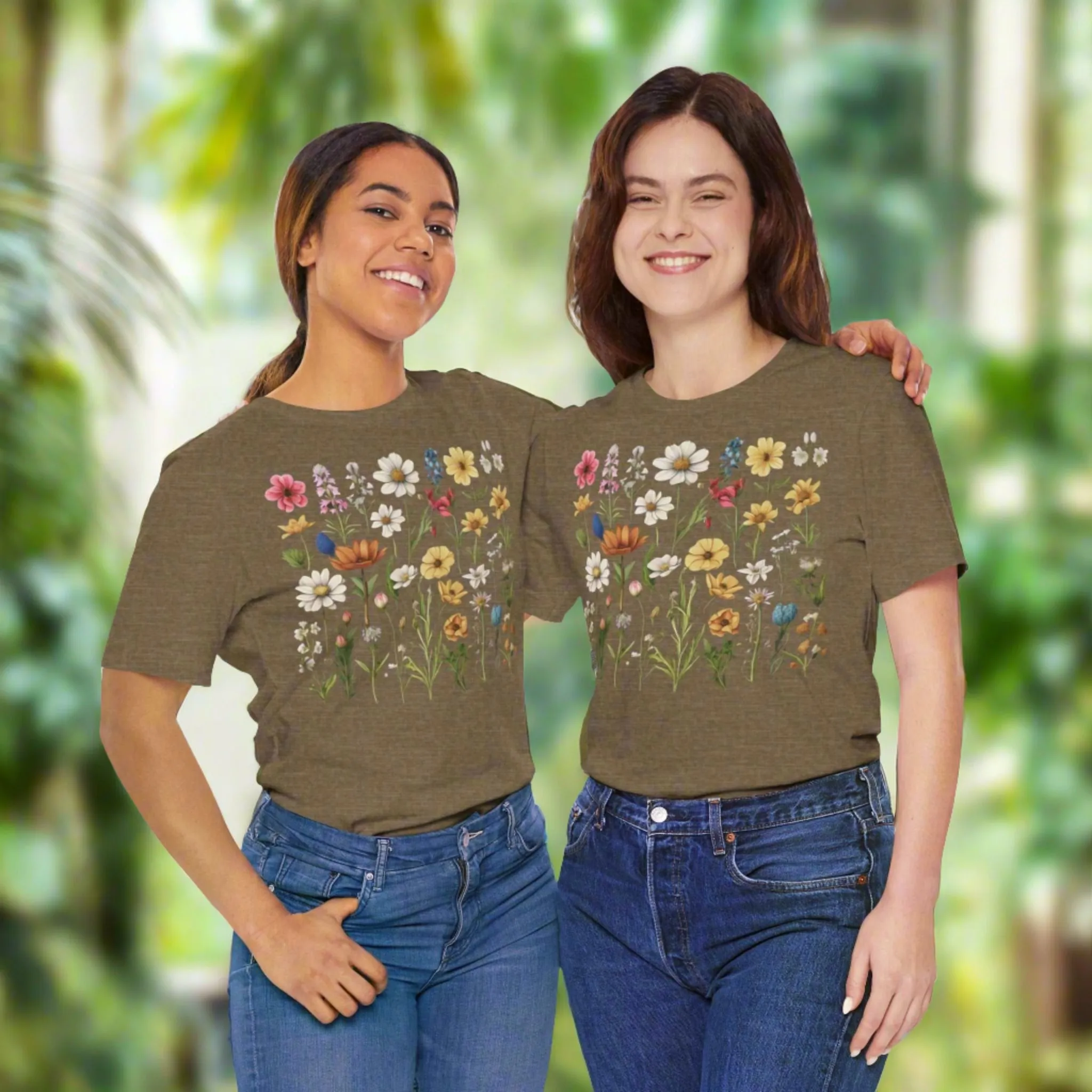 Unisex Vintage Gardening Style Flower Jersey Short Sleeve Tee