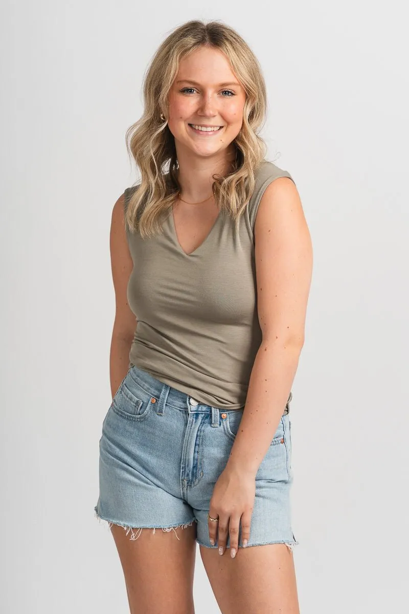 V-neck knit tank top vetiver