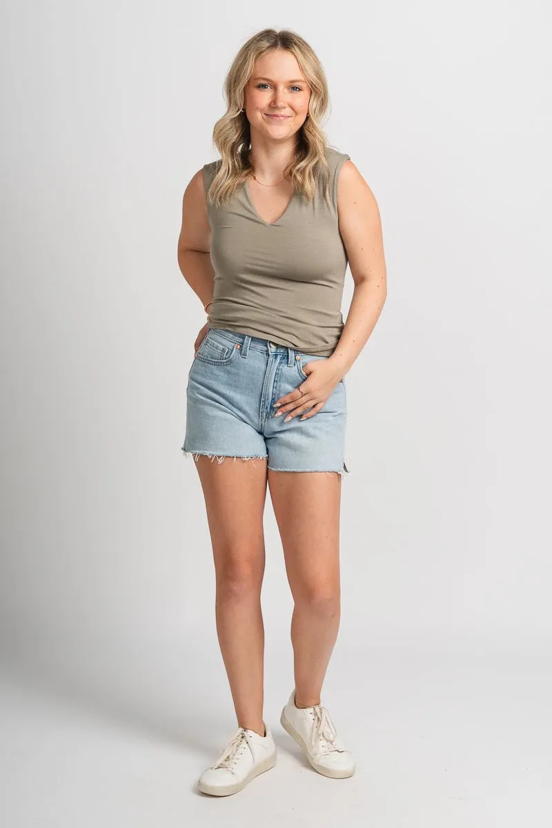 V-neck knit tank top vetiver