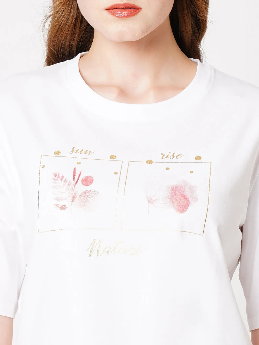 Women Crop Floral Chest Printed T-Shirt