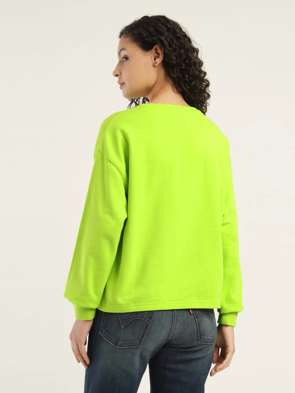 Women's Solid Lime Green Crew Neck Sweatshirt