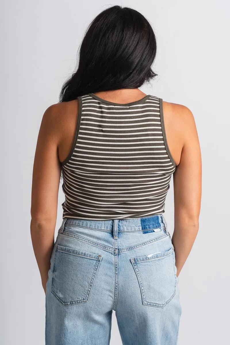Z Supply Essy striped ribbed tank top grape leaf