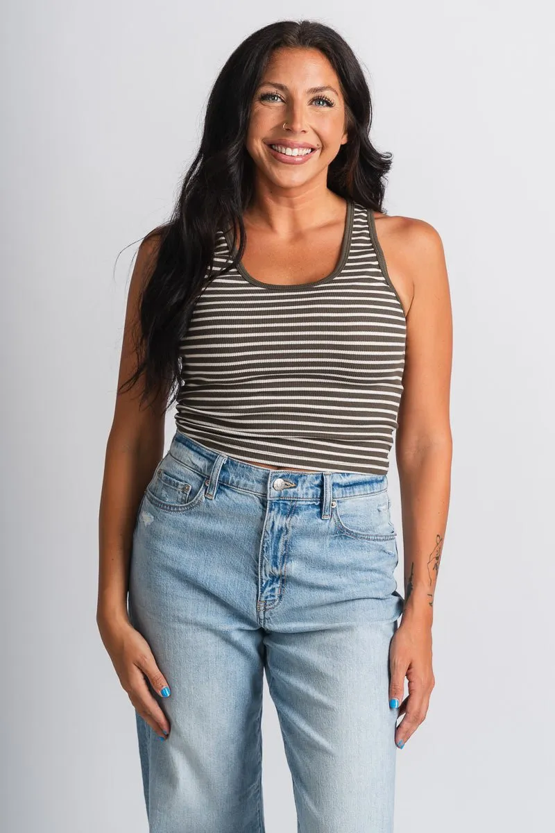 Z Supply Essy striped ribbed tank top grape leaf